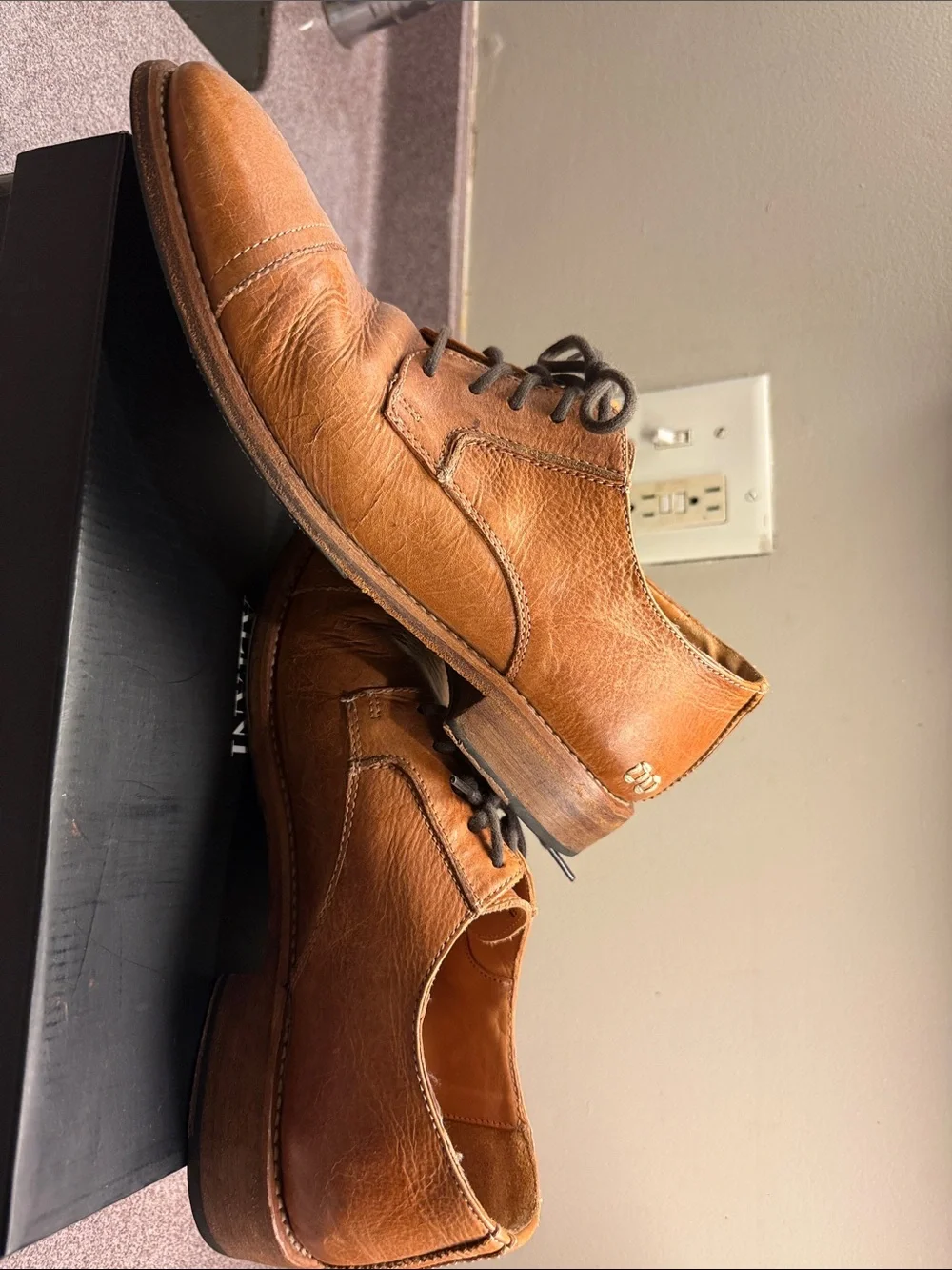 BED|STU Men's Tan Leather Derby Shoes